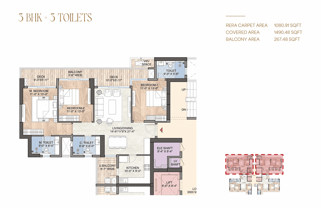 3 bhk floor plan
